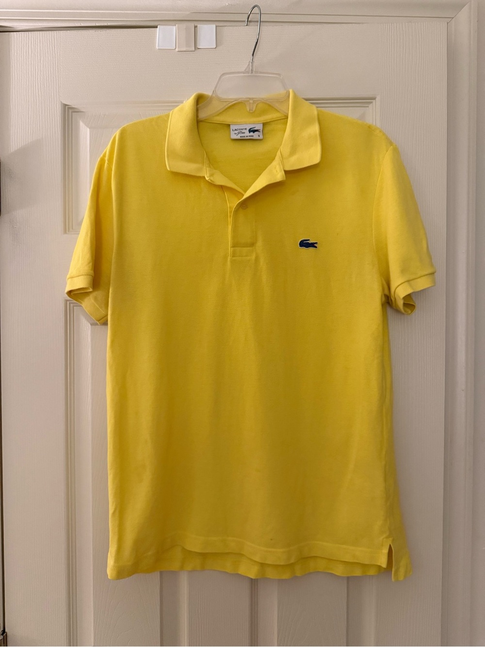 Lacoste Men's Bright Yellow Pique Polo with Blue Crocodile